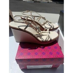 Tory Burch Women's Miller Knotted Wedge Sandals Size 11 Beige